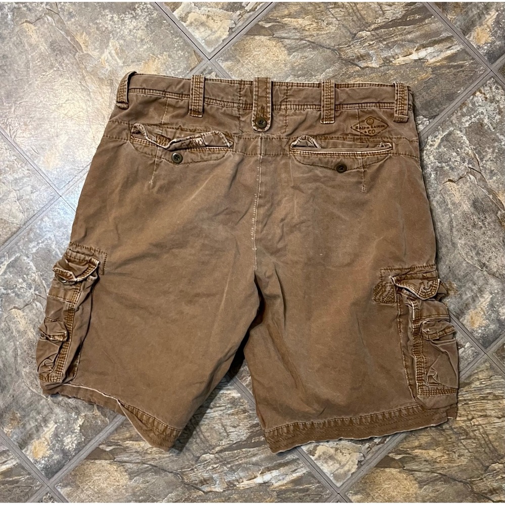 Polo Ralph Lauren Cargo Shorts Mens 34 Brown VTG Baggy Distressed Y2K - Picture 4 of 8